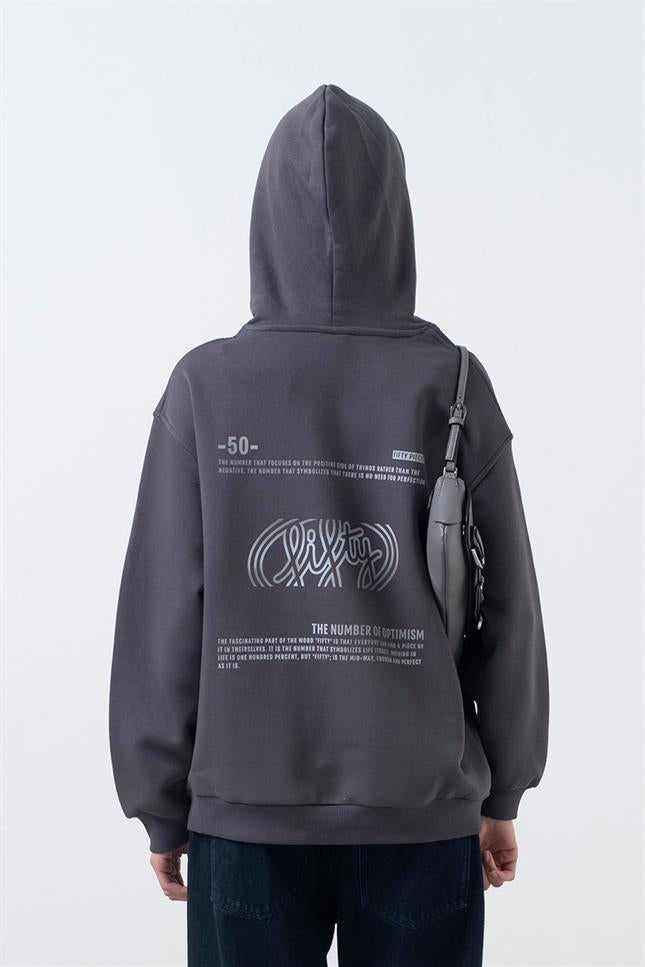 Fifty Pieces-Antrasit Oversize Sırt Baskılı Hoodie-Sweatshirts & Hoodies-4-Milagron.com