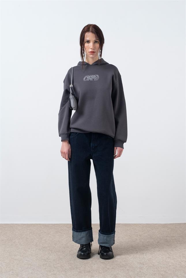 Fifty Pieces-Antrasit Oversize Sırt Baskılı Hoodie-Sweatshirts & Hoodies-5-Milagron.com