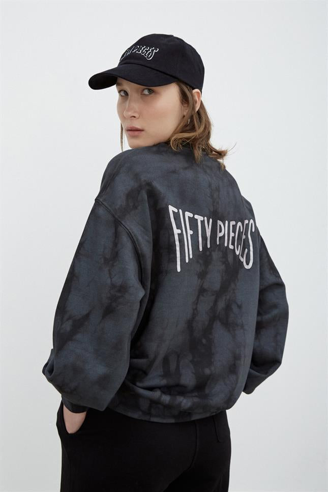 Fifty Pieces-Antrasit Sırt Baskılı Oversize Batik Sweatshirt-Sweatshirts & Hoodies-3-Milagron.com