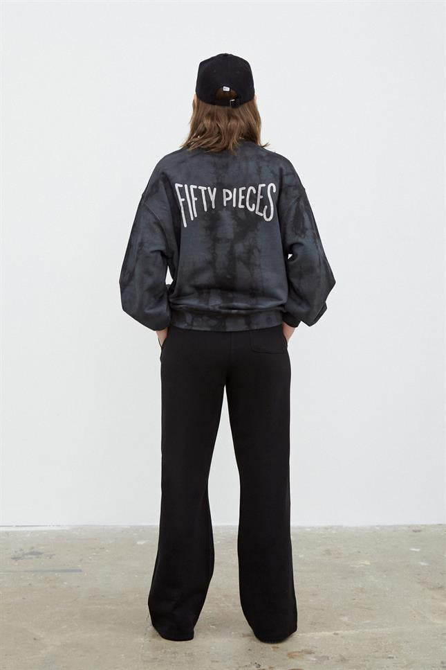 Fifty Pieces-Antrasit Sırt Baskılı Oversize Batik Sweatshirt-Sweatshirts & Hoodies-5-Milagron.com