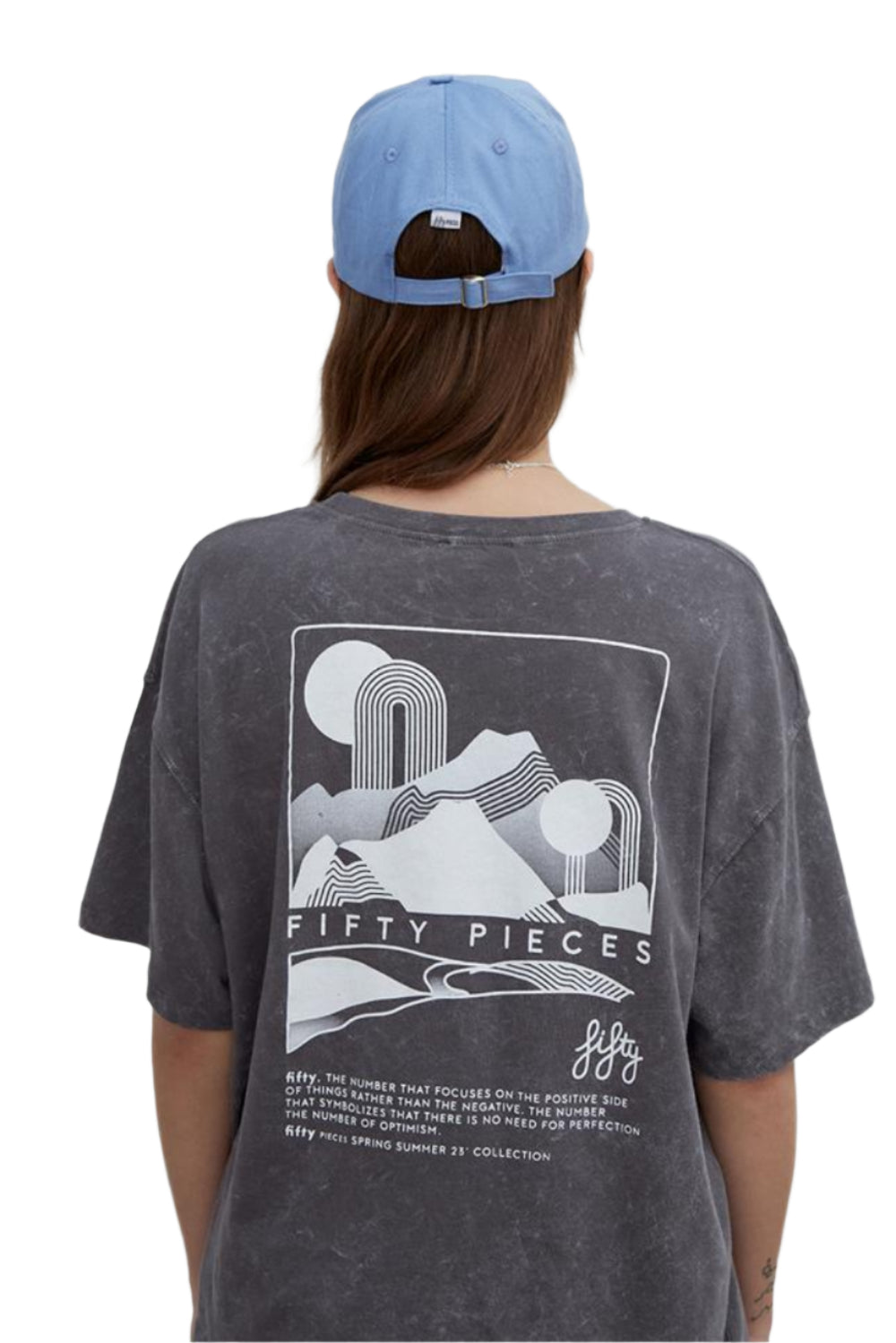 Fifty Pieces-Antrasit Sırt Baskılı Yıkamalı Oversize T-Shirt-T-Shirts-1-Milagron.com