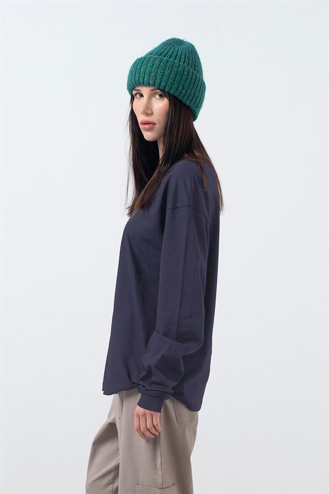 Fifty Pieces-Antrasit Uzun Kollu Oversize T-Shirt-T-Shirts-4-Milagron.com