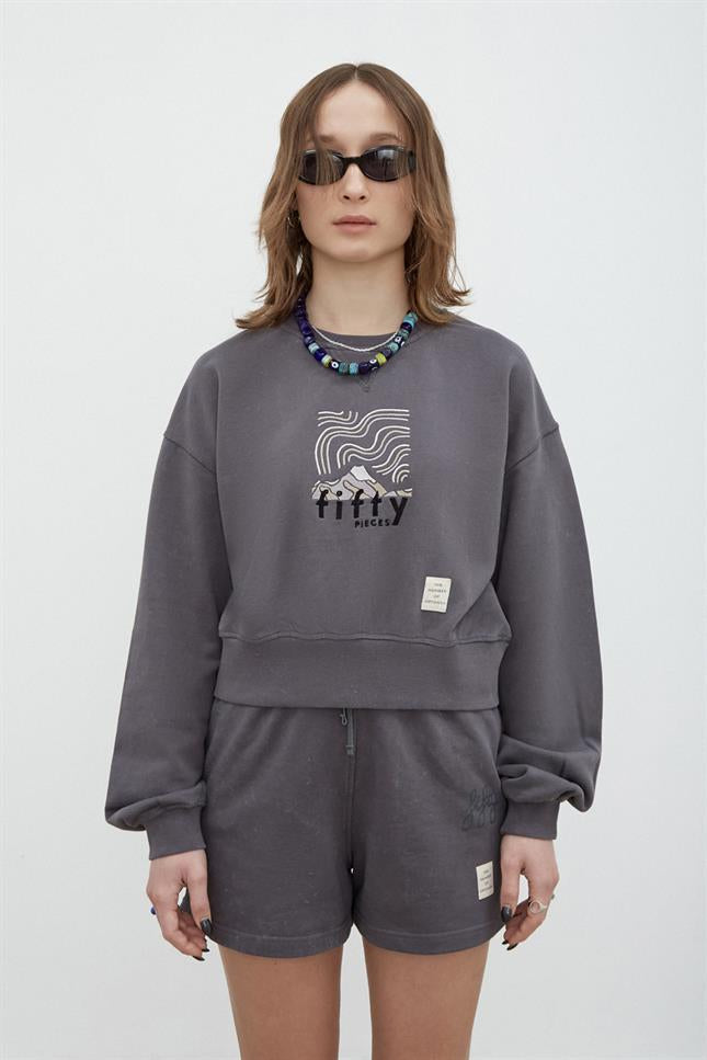 Fifty Pieces-Antrasit Yıkamalı Loose Fit Sweatshirt-Sweatshirts & Hoodies-3-Milagron.com