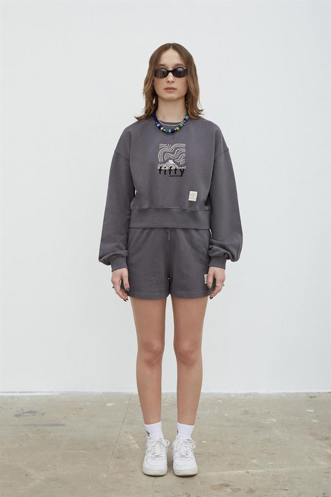 Fifty Pieces-Antrasit Yıkamalı Loose Fit Sweatshirt-Sweatshirts & Hoodies-4-Milagron.com