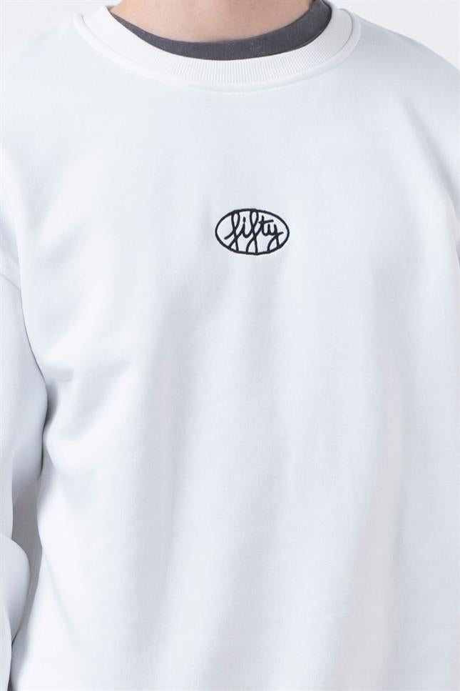 Fifty Pieces-Beyaz Düşük Omuzlu Sırt Baskılı Sweatshirt-Sweatshirts & Hoodies-2-Milagron.com