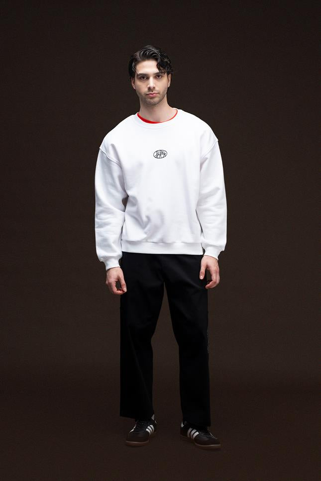 Fifty Pieces-Beyaz Düşük Omuzlu Sırt Baskılı Sweatshirt-Sweatshirts & Hoodies-5-Milagron.com