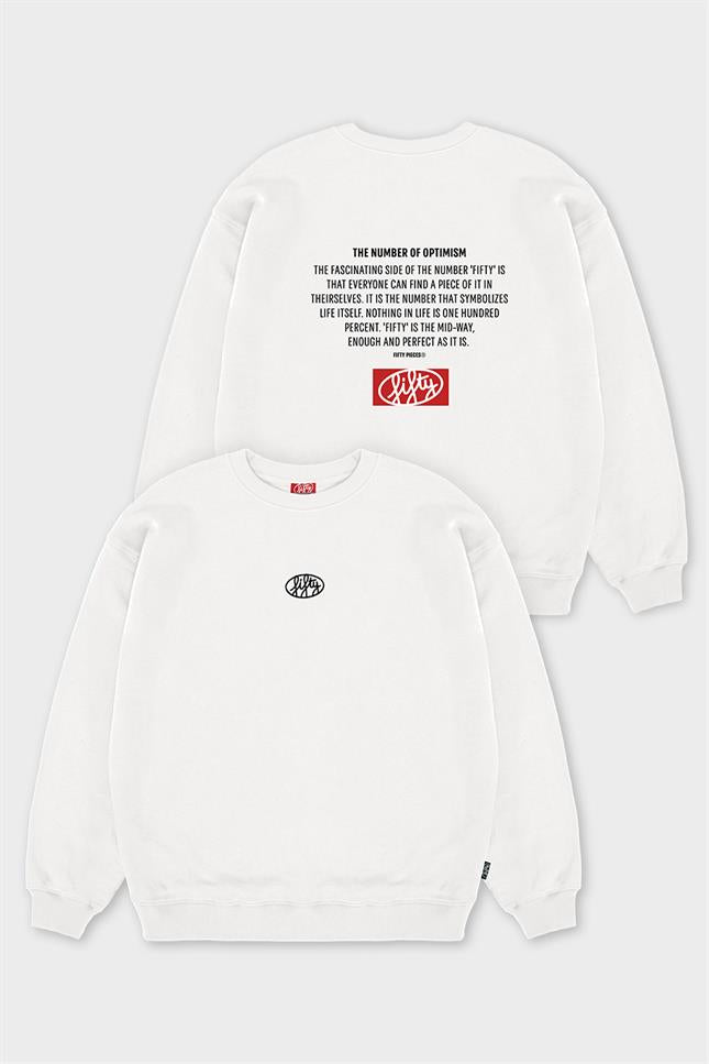Fifty Pieces-Beyaz Düşük Omuzlu Sırt Baskılı Sweatshirt-Sweatshirts & Hoodies-6-Milagron.com