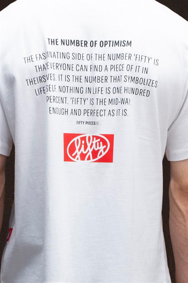 Fifty Pieces-Beyaz Düşük Omuzlu Sırt Baskılı T-Shirt-T-Shirts-4-Milagron.com