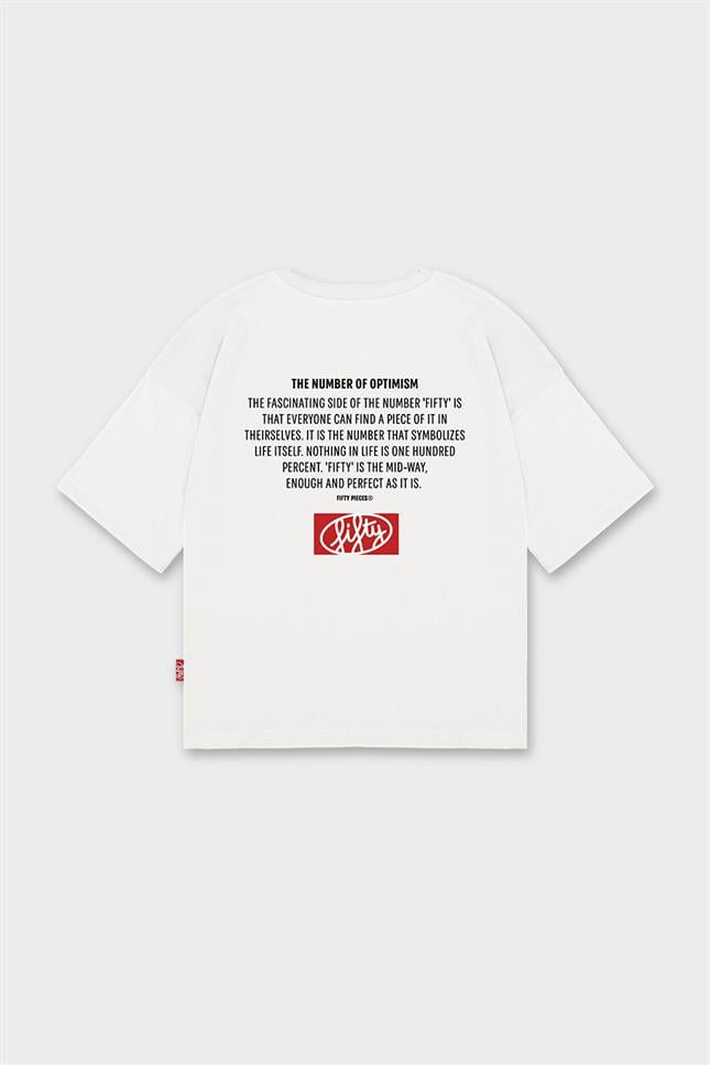 Fifty Pieces-Beyaz Düşük Omuzlu Sırt Baskılı T-Shirt-T-Shirts-9-Milagron.com