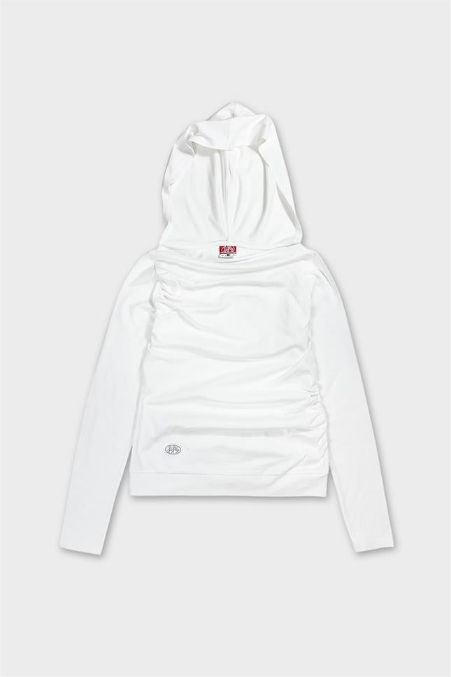 Fifty Pieces-Beyaz Kapüşonlu Uzun Kollu Bluz-T-Shirts-5-Milagron.com