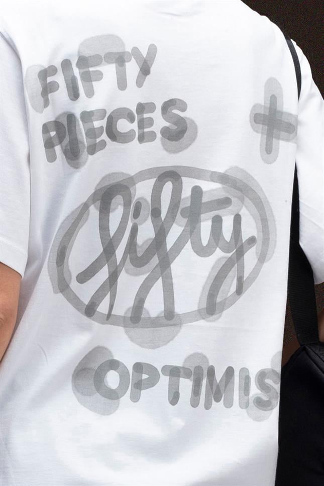 Fifty Pieces-Beyaz Loose Fit Sırt Baskılı T-Shirt-T-Shirts-3-Milagron.com