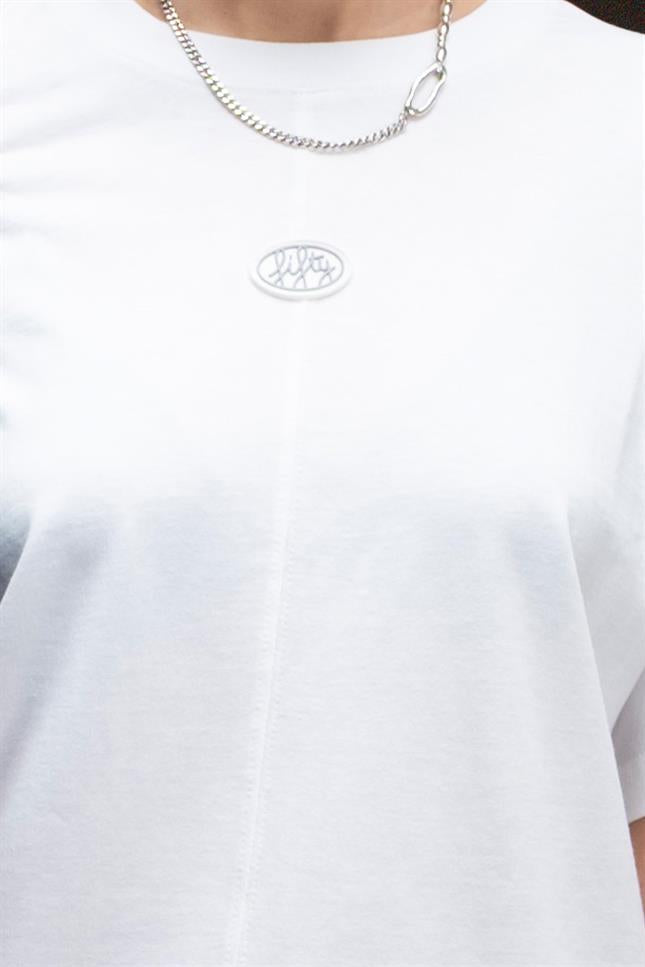 Fifty Pieces-Beyaz Loose Fit Sırt Baskılı T-Shirt-T-Shirts-5-Milagron.com