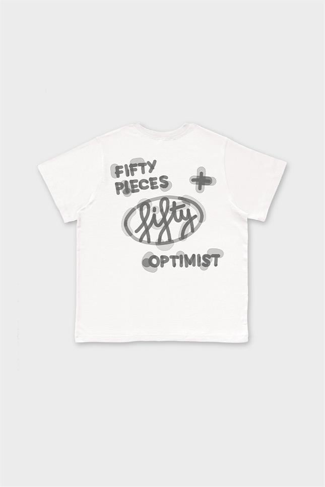 Fifty Pieces-Beyaz Loose Fit Sırt Baskılı T-Shirt-T-Shirts-9-Milagron.com
