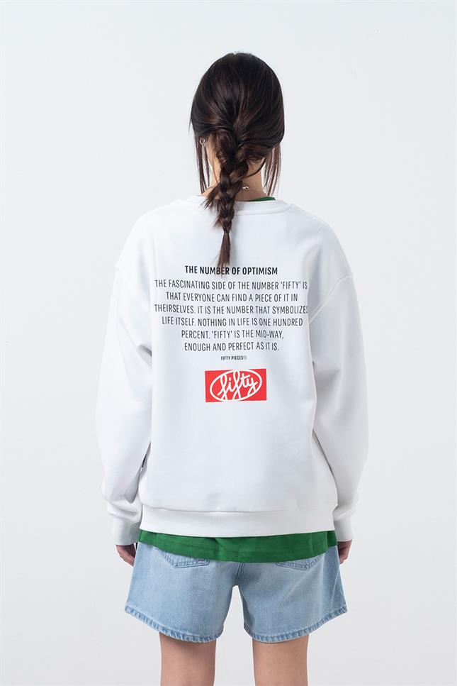 Fifty Pieces-Beyaz Oversize Sırt Baskılı Sweatshirt-Sweatshirts & Hoodies-2-Milagron.com