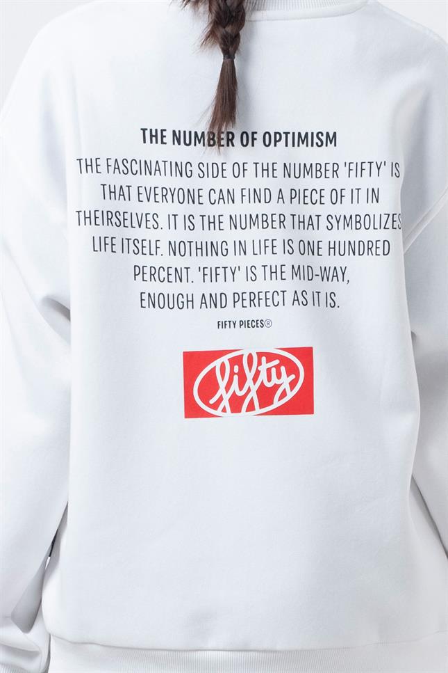 Fifty Pieces-Beyaz Oversize Sırt Baskılı Sweatshirt-Sweatshirts & Hoodies-4-Milagron.com