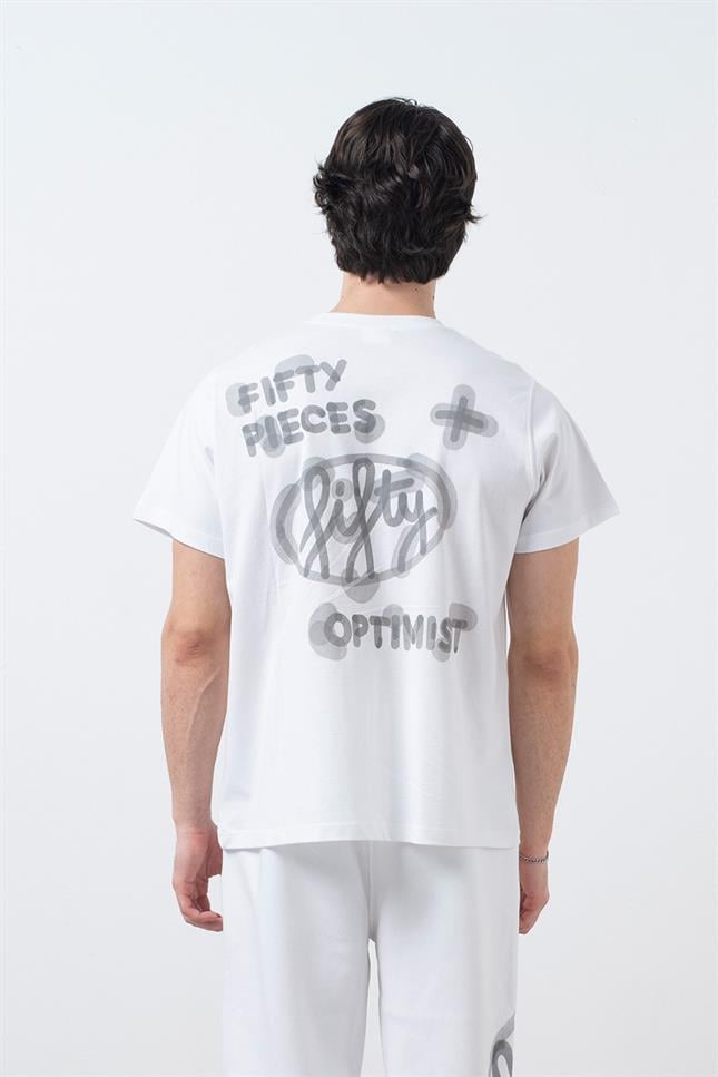 Fifty Pieces-Beyaz Regular Fit Sırt Baskılı T-Shirt-T-Shirts-2-Milagron.com