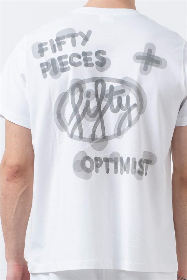 Fifty Pieces-Beyaz Regular Fit Sırt Baskılı T-Shirt-T-Shirts-3-Milagron.com