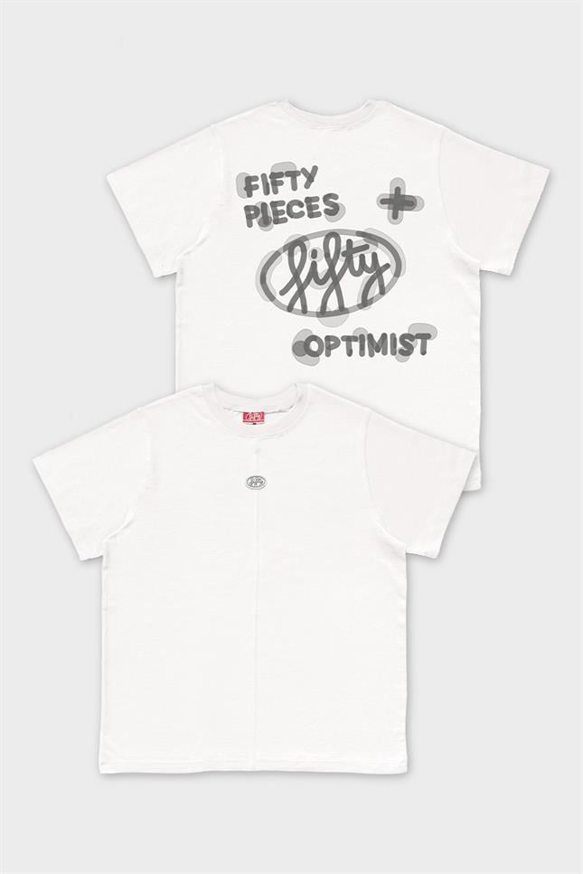Fifty Pieces-Beyaz Regular Fit Sırt Baskılı T-Shirt-T-Shirts-5-Milagron.com