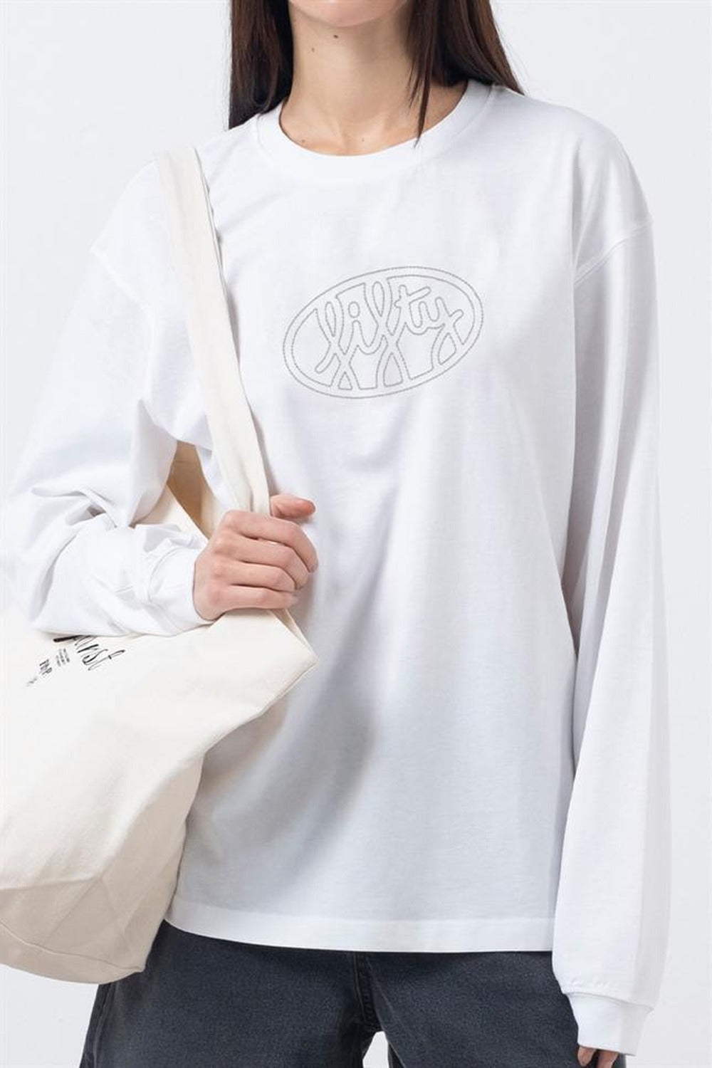 Fifty Pieces-Beyaz Uzun Kollu Oversize T-Shirt-T-Shirts-2-Milagron.com