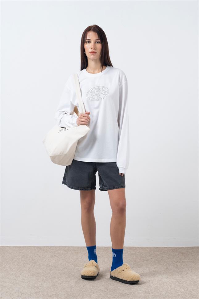 Fifty Pieces-Beyaz Uzun Kollu Oversize T-Shirt-T-Shirts-3-Milagron.com