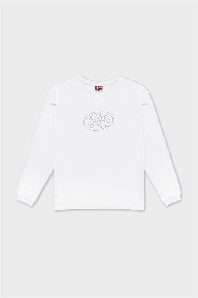Fifty Pieces-Beyaz Uzun Kollu Oversize T-Shirt-T-Shirts-4-Milagron.com
