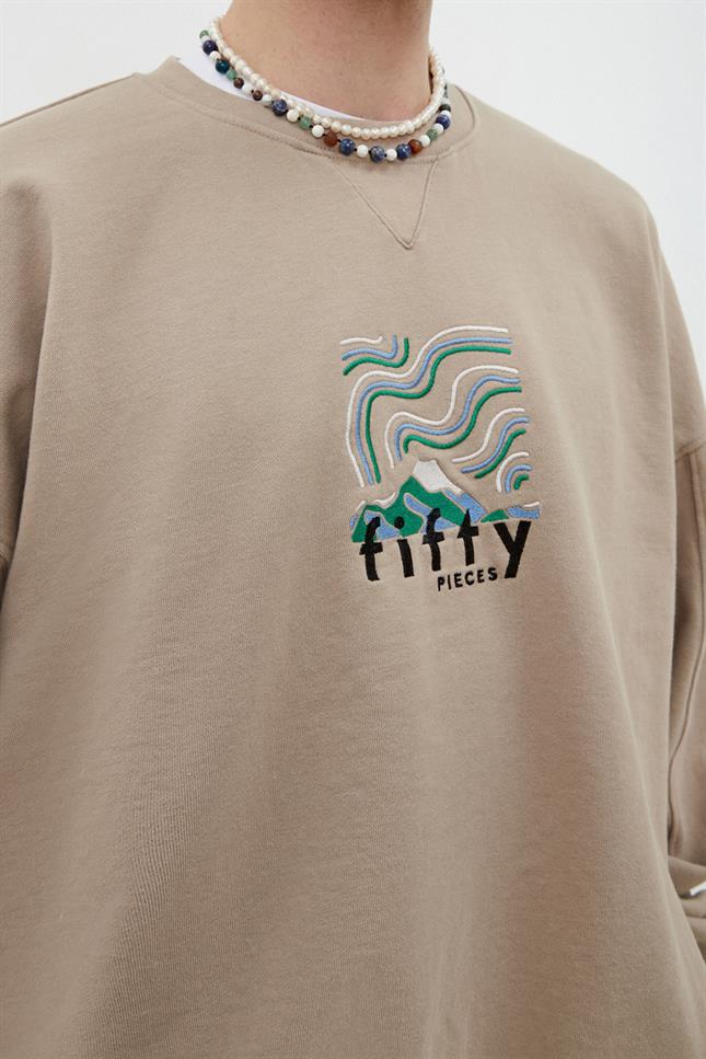 Fifty Pieces-Boz Oversize Yıkamalı Sweatshirt-Sweatshirts & Hoodies-2-Milagron.com