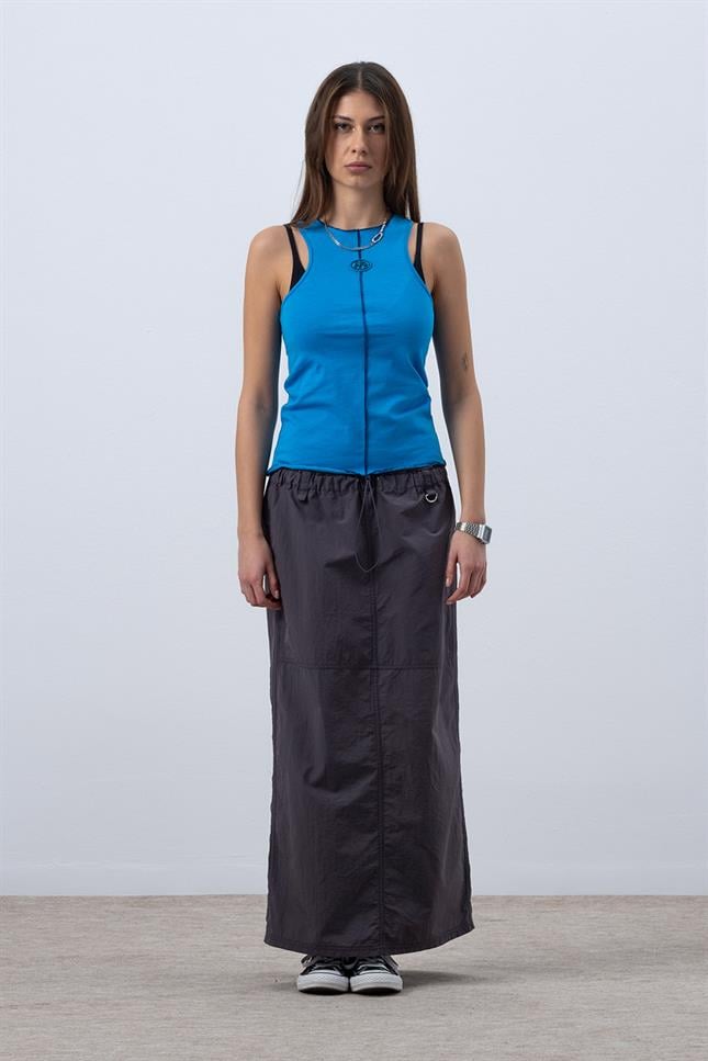 Fifty Pieces-Canlı Mavi Core Kontrast Dikişli Halter Yaka Atlet-Top-3-Milagron.com