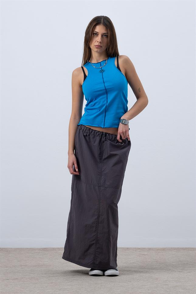 Fifty Pieces-Canlı Mavi Core Kontrast Dikişli Halter Yaka Atlet-Top-4-Milagron.com