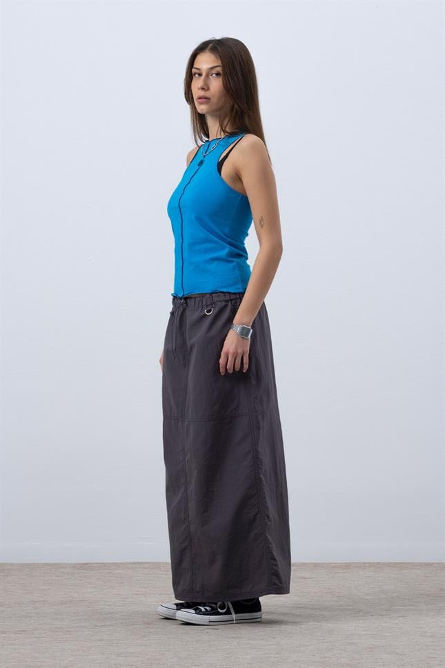 Fifty Pieces-Canlı Mavi Core Kontrast Dikişli Halter Yaka Atlet-Top-5-Milagron.com