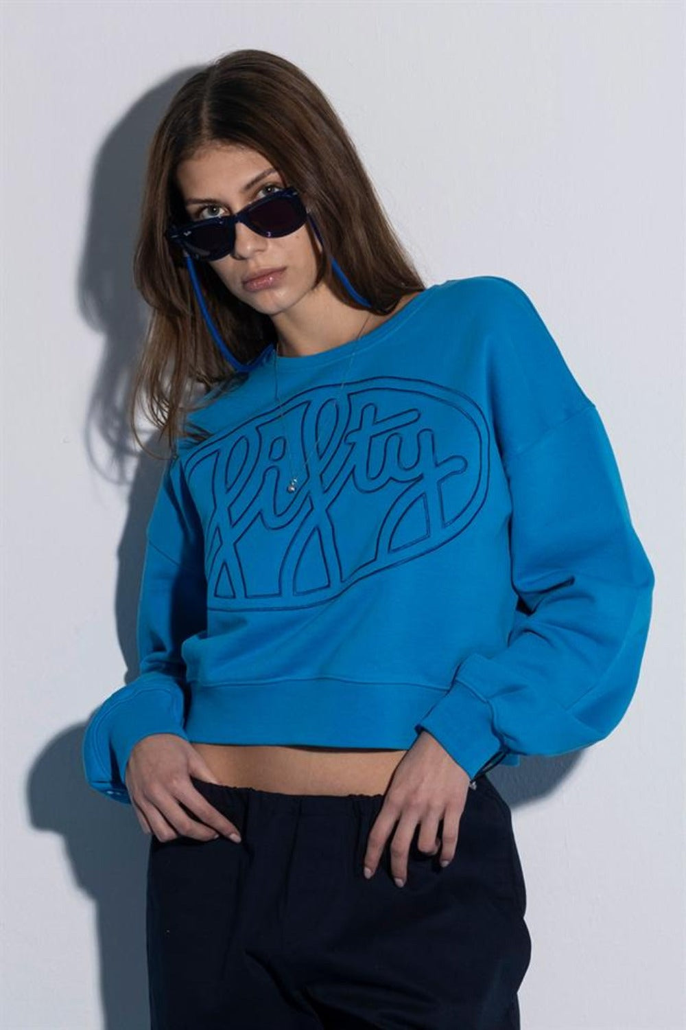 Fifty Pieces-Canlı Mavi Core Mid Length Sweatshirt-Sweatshirts & Hoodies-1-Milagron.com