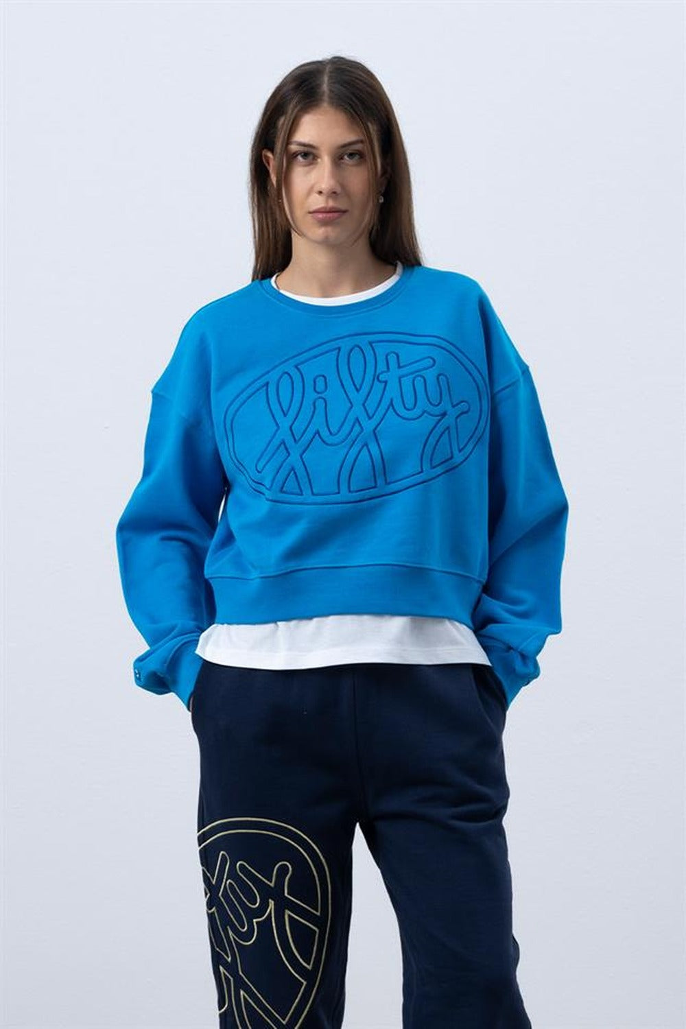 Fifty Pieces-Canlı Mavi Core Mid Length Sweatshirt-Sweatshirts & Hoodies-2-Milagron.com