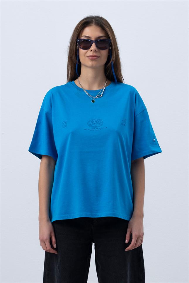 Fifty Pieces-Canlı Mavi Core Oversize T-Shirt-T-Shirts-3-Milagron.com