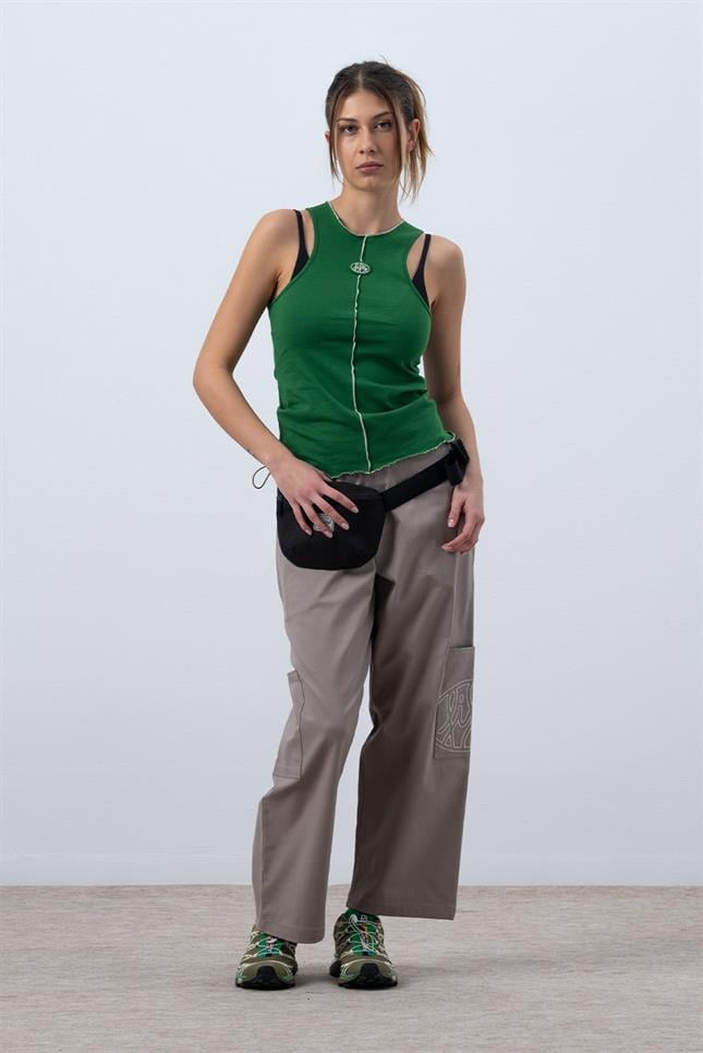 Fifty Pieces-Canlı Yeşil Core Kontrast Dikişli Halter Yaka Atlet-Top-4-Milagron.com