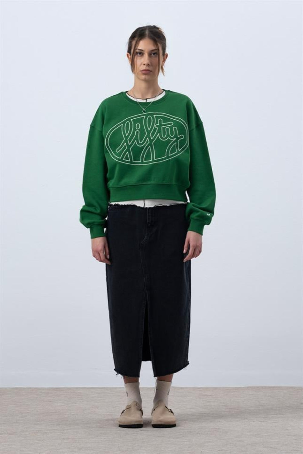 Fifty Pieces-Canlı Yeşil Core Mid Length Sweatshirt-Sweatshirts & Hoodies-1-Milagron.com