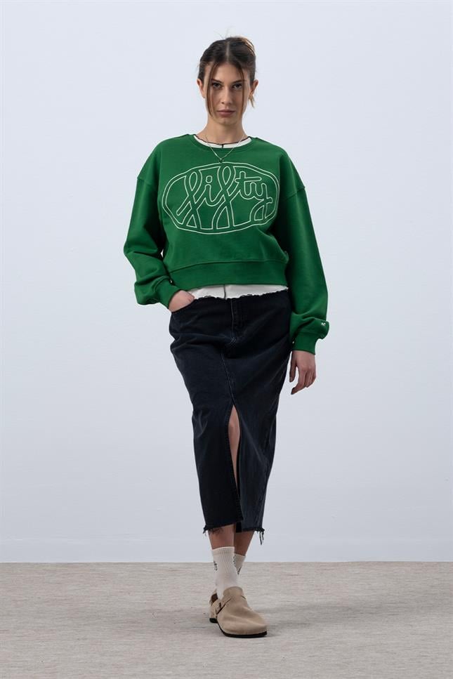 Fifty Pieces-Canlı Yeşil Core Mid Length Sweatshirt-Sweatshirts & Hoodies-4-Milagron.com
