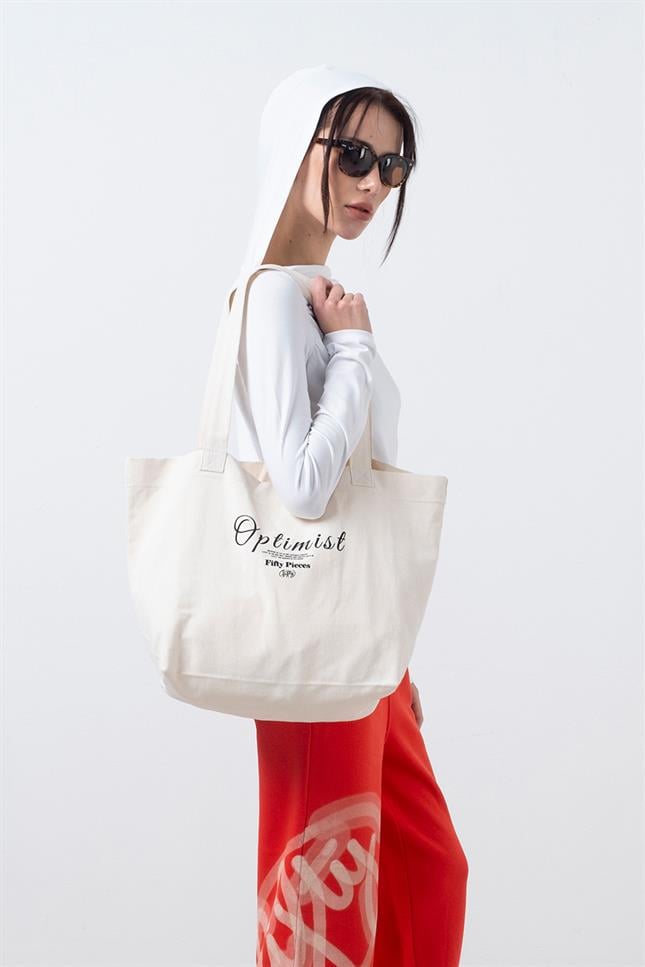 Fifty Pieces-Ekru Tote Bez Çanta-Omuz Çantası-3-Milagron.com