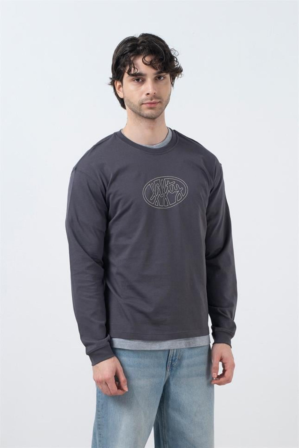 Fifty Pieces-Erkek Antrasit Uzun Kollu T-Shirt-T-Shirts-1-Milagron.com