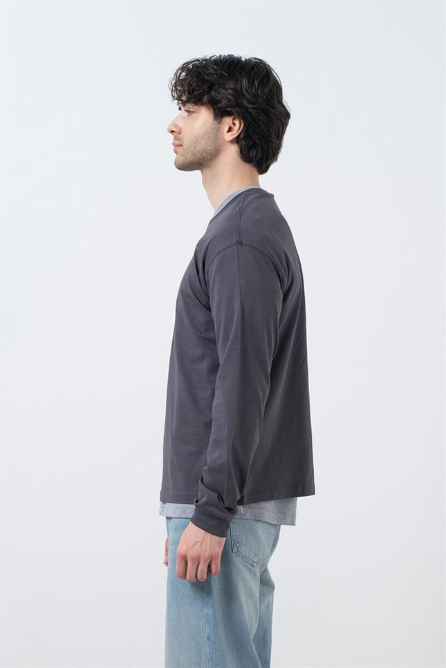Fifty Pieces-Erkek Antrasit Uzun Kollu T-Shirt-T-Shirts-2-Milagron.com