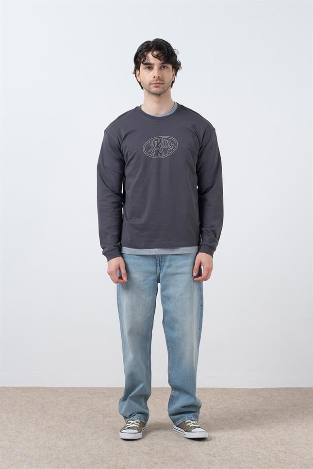 Fifty Pieces-Erkek Antrasit Uzun Kollu T-Shirt-T-Shirts-3-Milagron.com