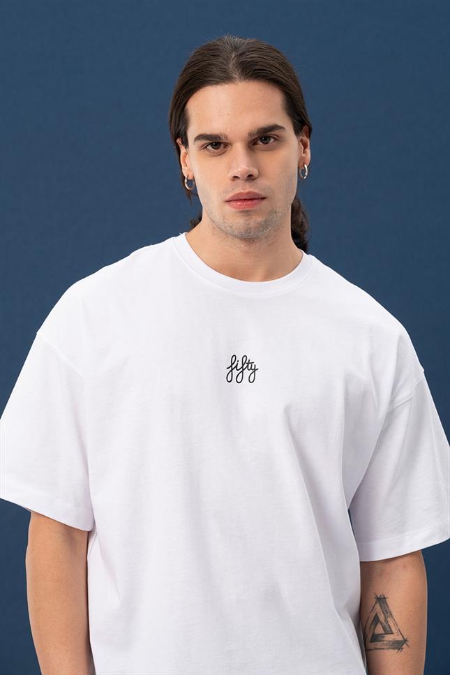 Erkek Beyaz Düşük Omuzlu T-Shirt