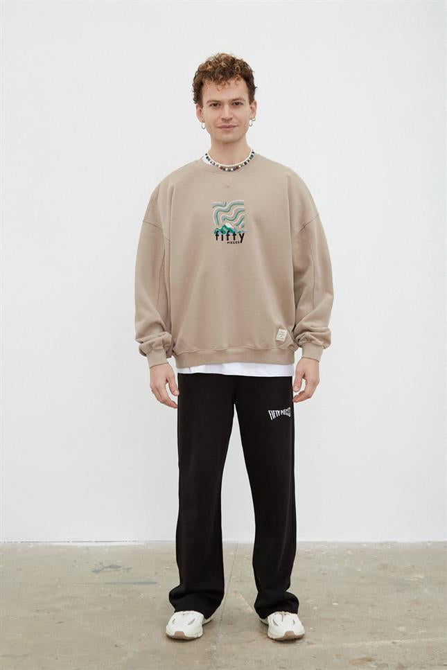 Erkek Boz Oversize Yıkamalı Sweatshirt