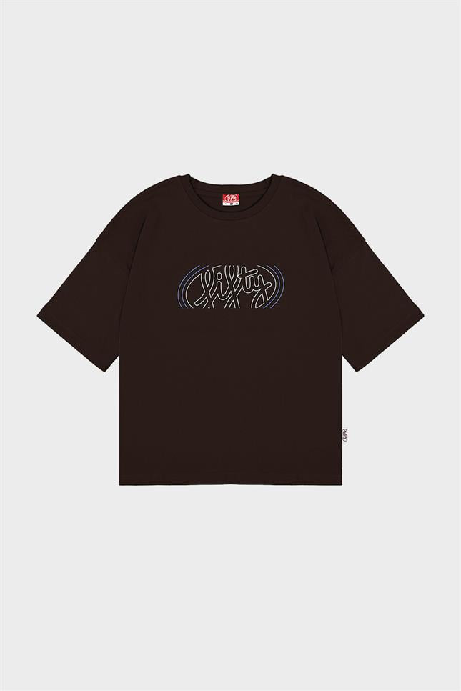 Erkek Kahverengi Düşük Omuzlu Sırt Baskılı T-Shirt