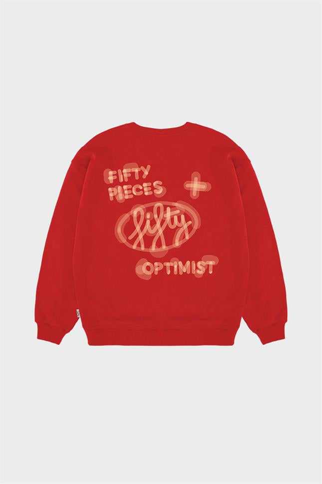 Erkek Kırmızı Düşük Omuzlu Sırt Baskılı Sweatshirt