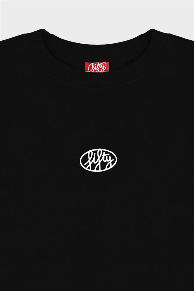 Erkek Siyah Düşük Omuzlu Sırt Baskılı Sweatshirt