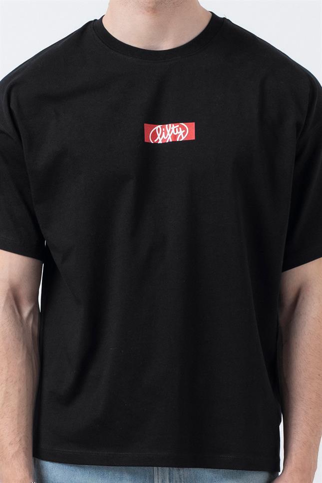 Erkek Siyah Düşük Omuzlu Sırt Baskılı T-Shirt