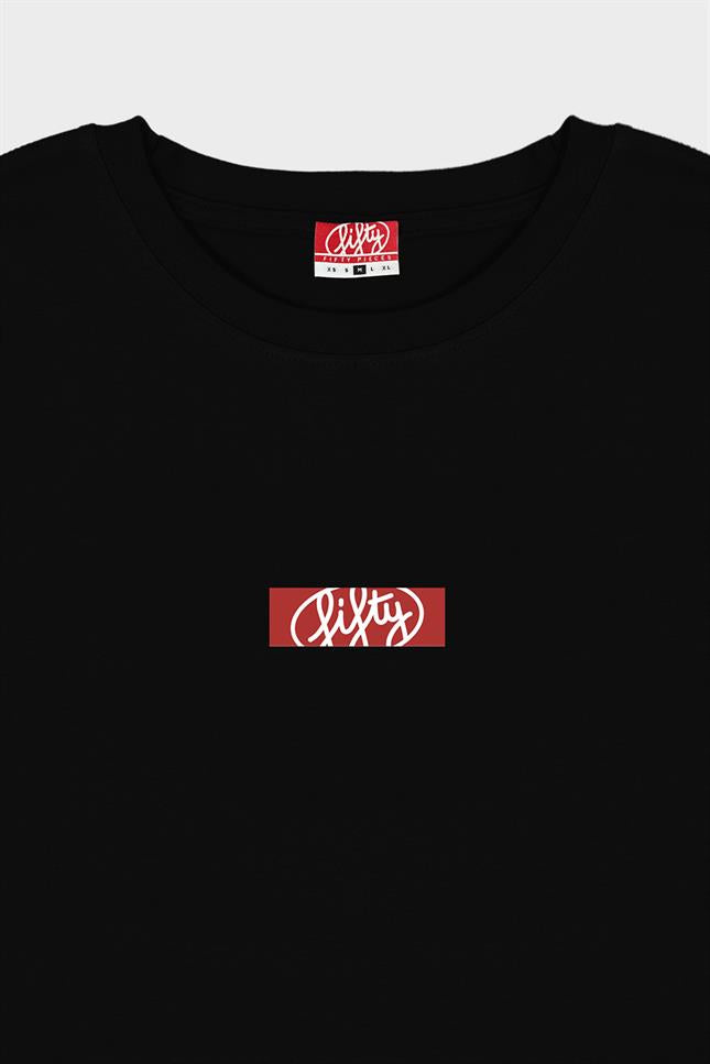 Erkek Siyah Düşük Omuzlu Sırt Baskılı T-Shirt