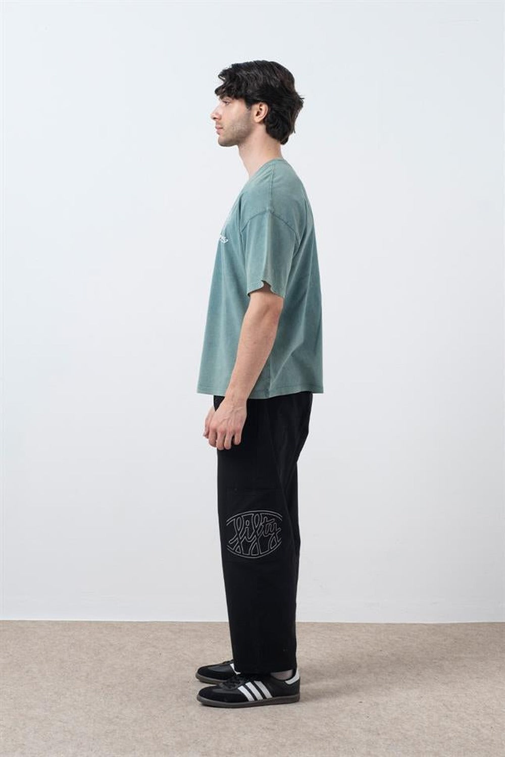Erkek Yeşil Düşük Omuzlu Asit Yıkamalı T-Shirt