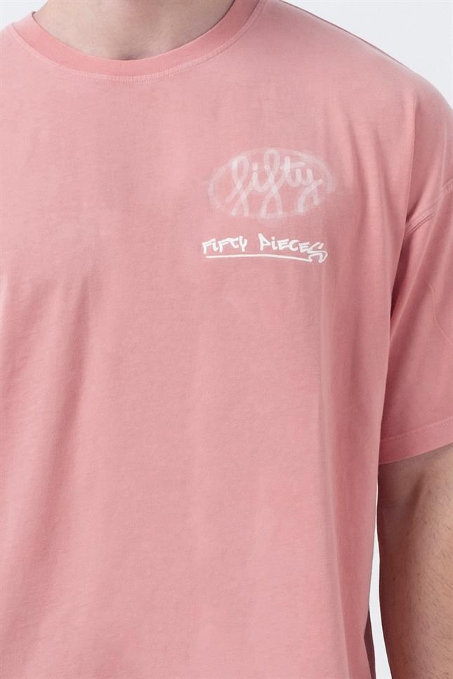 Fifty Pieces-Gül Kurusu Düşük Omuzlu Asit Yıkamalı T-Shirt-T-Shirts-2-Milagron.com