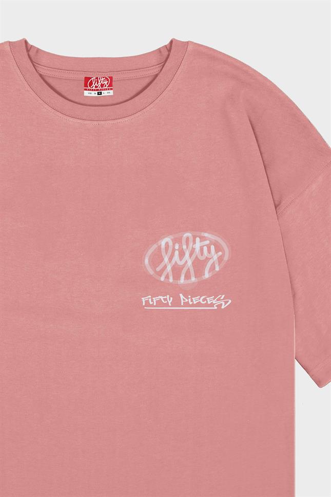 Fifty Pieces-Gül Kurusu Düşük Omuzlu Asit Yıkamalı T-Shirt-T-Shirts-6-Milagron.com