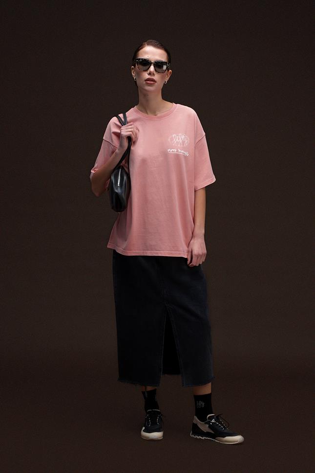 Fifty Pieces-Gül Kurusu Oversize Asit Yıkamalı T-Shirt-T-Shirts-3-Milagron.com